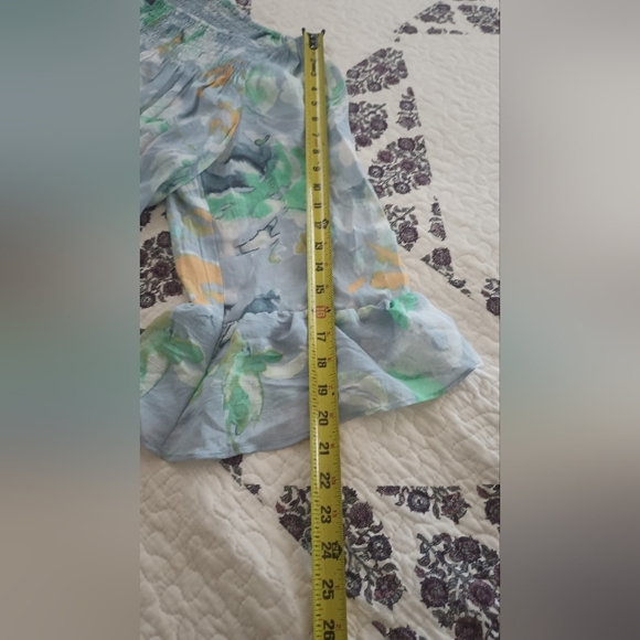 Zack & Rachel Floral Bell Sleeve Boho Peasant Top Size XL Blue Green - Picture 9 of 12